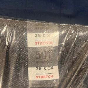 levi’s 501 straight leg/stretch fit 38x34 dark blue and gold stitching